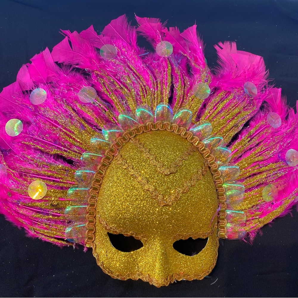 Pink Feathers Venetian Carnival Masquerade Face Mask